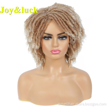 Wholesale Price Brown Ombre Blonde Dreadlocks Crochet Braids Wig Dread Lock Short Wigs For Black Women Synthetic Braided Wig
